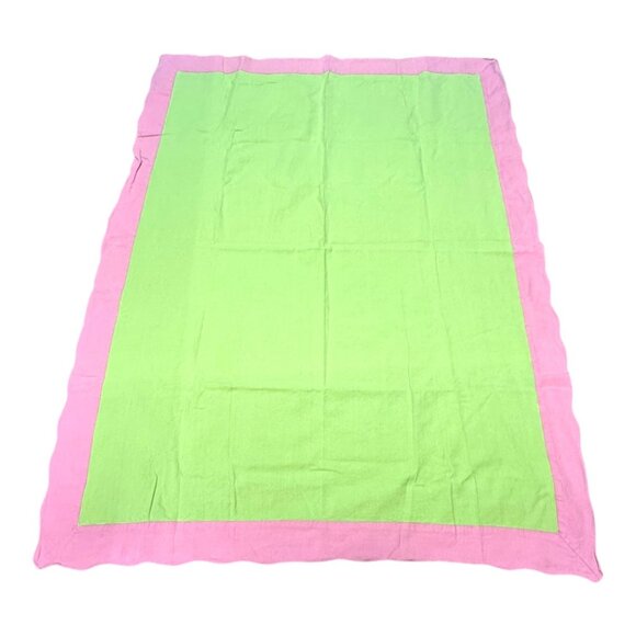 Vintage Lime Green & Pink Border Rectangular Cotton Baby Blanket Nursery Crib - Picture 1 of 4